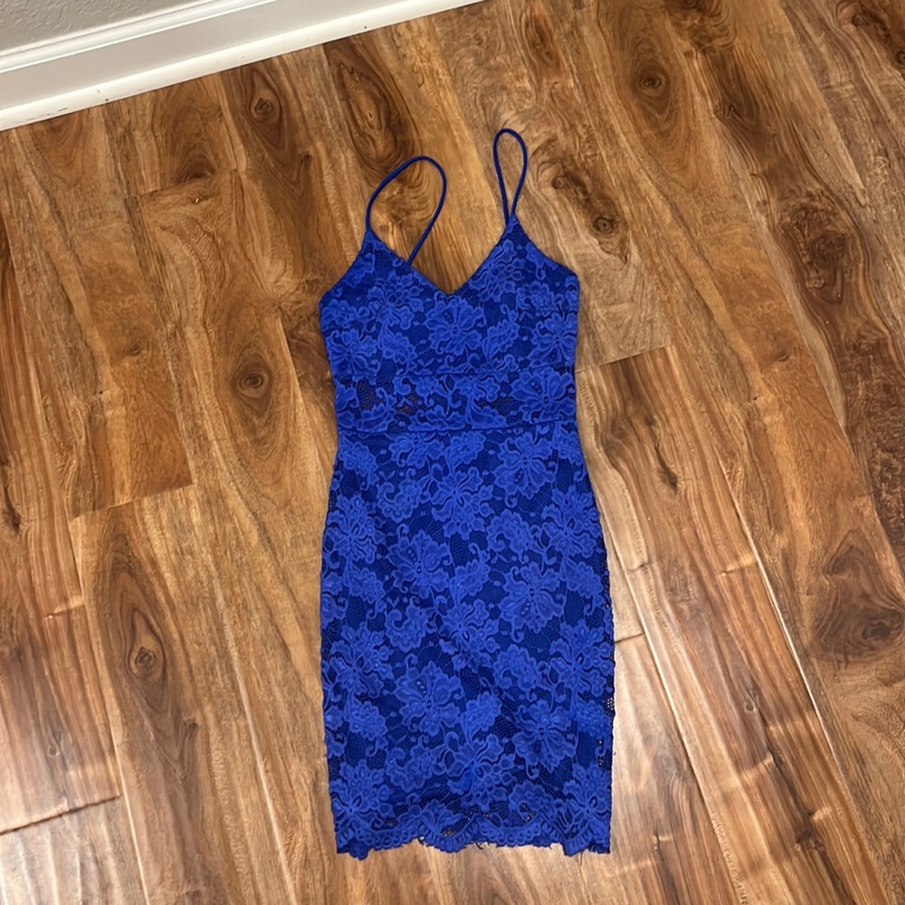 Blue lace spaghetti strap dress